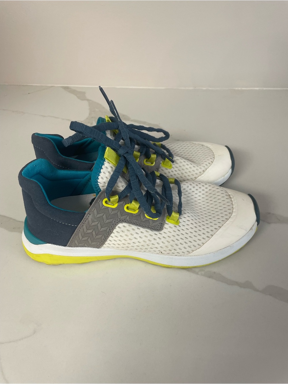 Women’s Athletic Sneakers - White with Teal and Neon Yellow